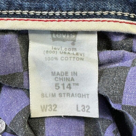 Levi's 514 Men Blue Straight Slim Jeans W32 L32 Red Tab 5 Pocket Zip 100% Cotton - Picture 9 of 10